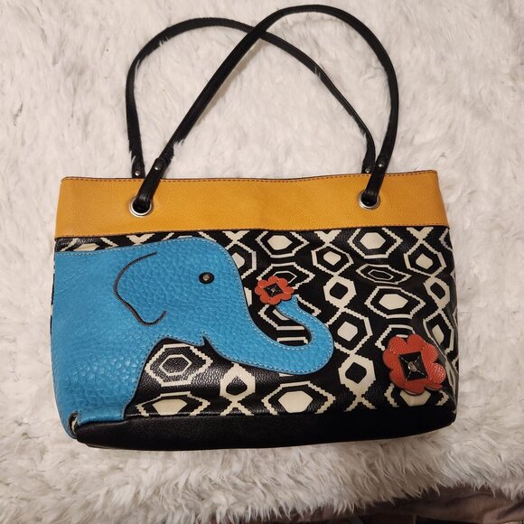 Relic Purse Leather Vintage Medium Size Elephant Trunk Up Good Luck Tribal Print - Picture 11 of 11